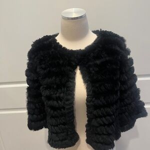 BCBGMaxAzria Vintage Y2K Black Knit Rabbit Fur Sophiana Bolero, size XS